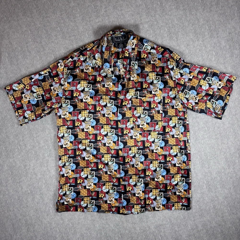NICOLE MILLER Silk Shirt Womens Button Up JAZZ! RARE Novelty Vintage 1997 Medium